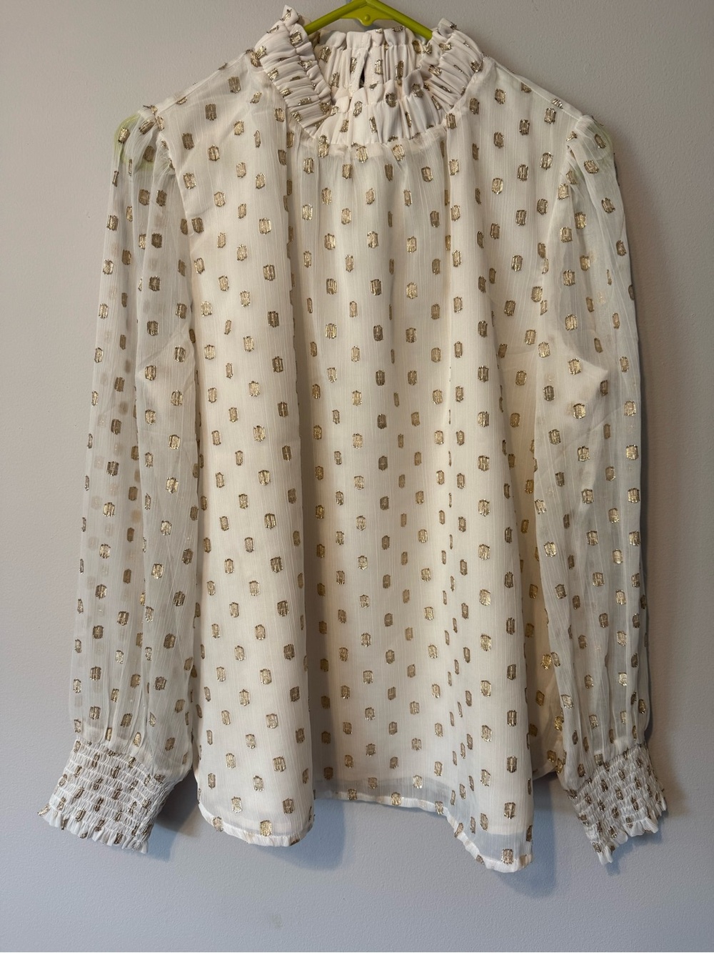 LOFT Cream Blouse with Gold Dot Foil Detail